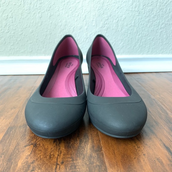 CROCS Lina Wedge Shoes Dual Comfort Black - Picture 3 of 11
